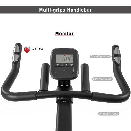 Indoor Cycling Bike 4-Way Adjustable Handlebar & Seat LCD Monitor